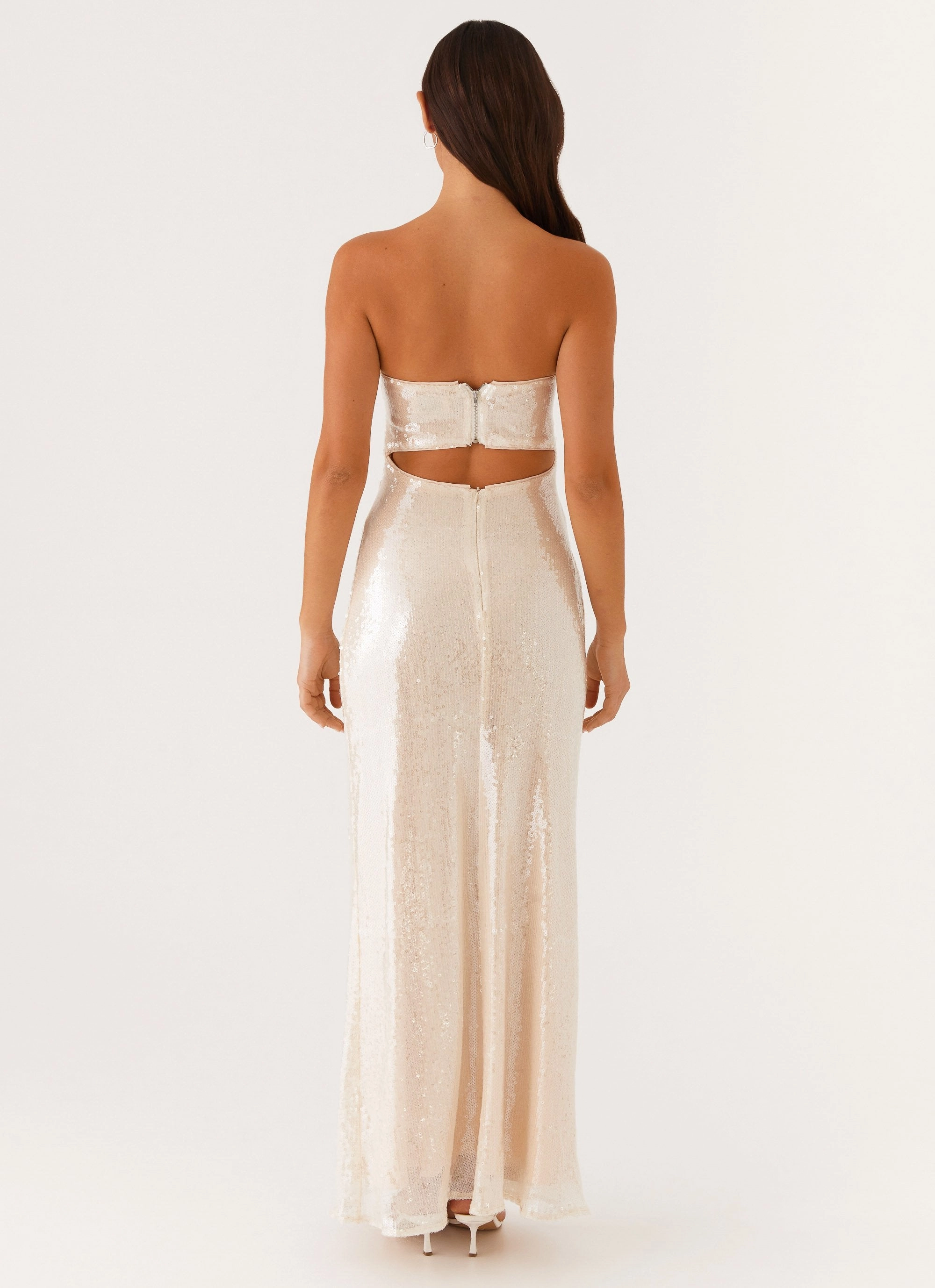 Flattering Style Tianna Strapless Sequin Maxi Dress - Ivory