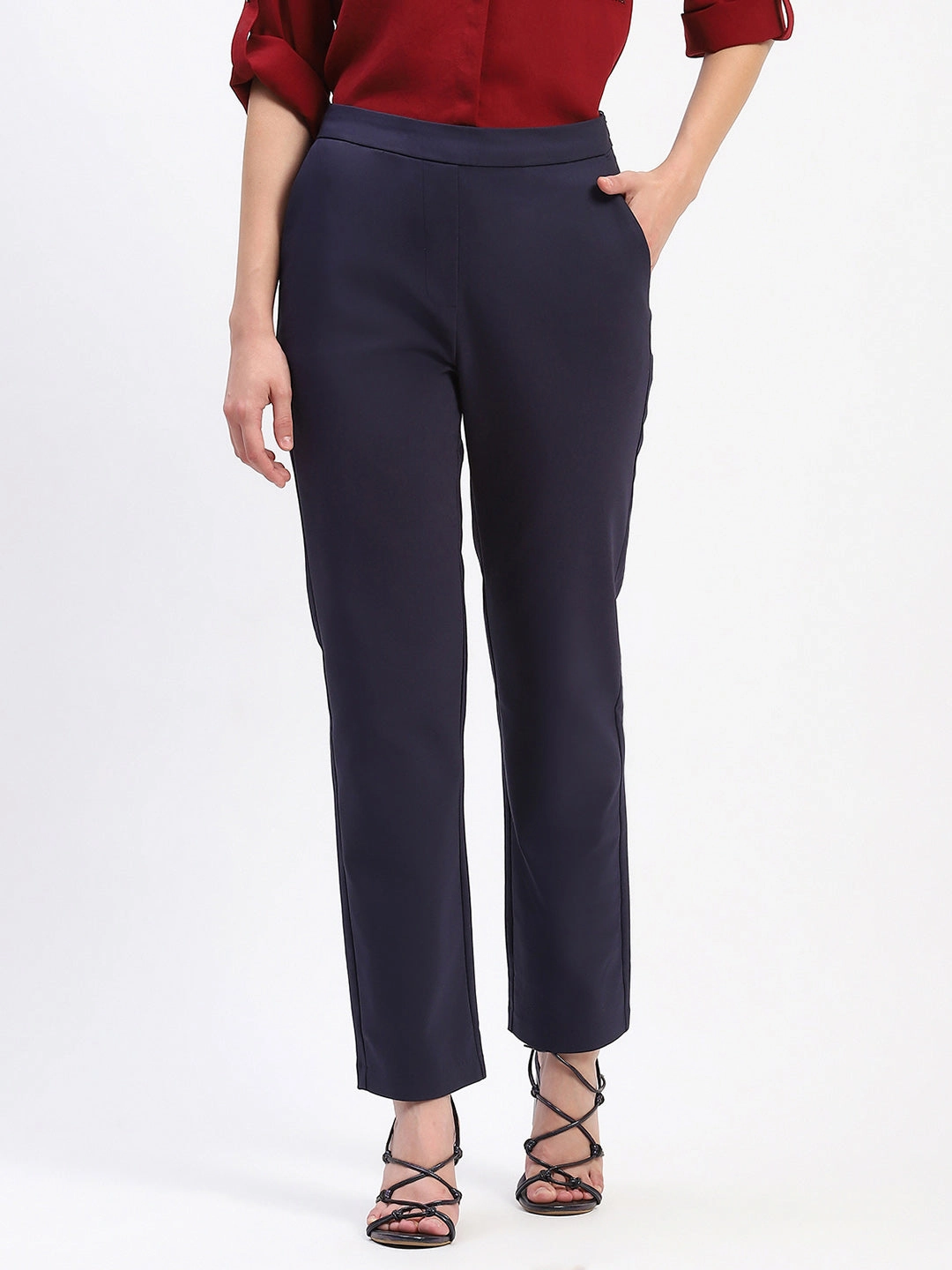 Madame Straight Fit Navy Trousers Everyday Comfort Odor Resistant