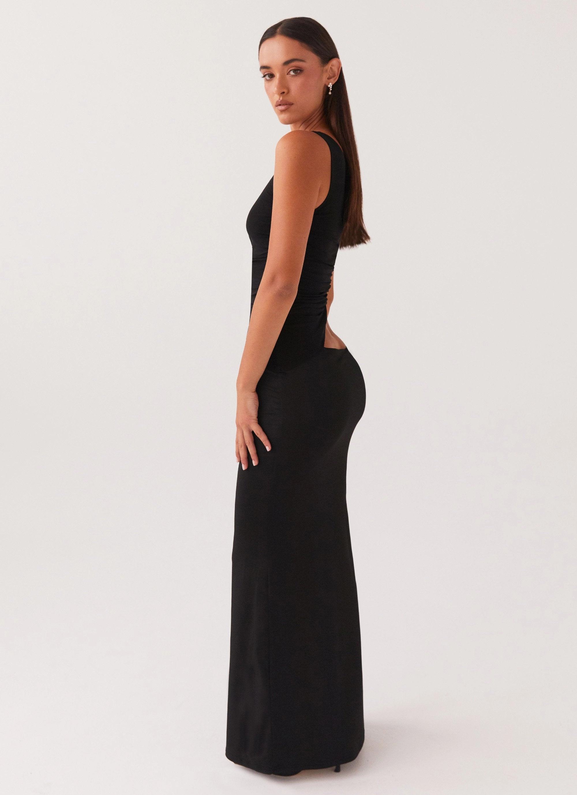 Seranella One Shoulder Maxi Dress - Black Euro Ease