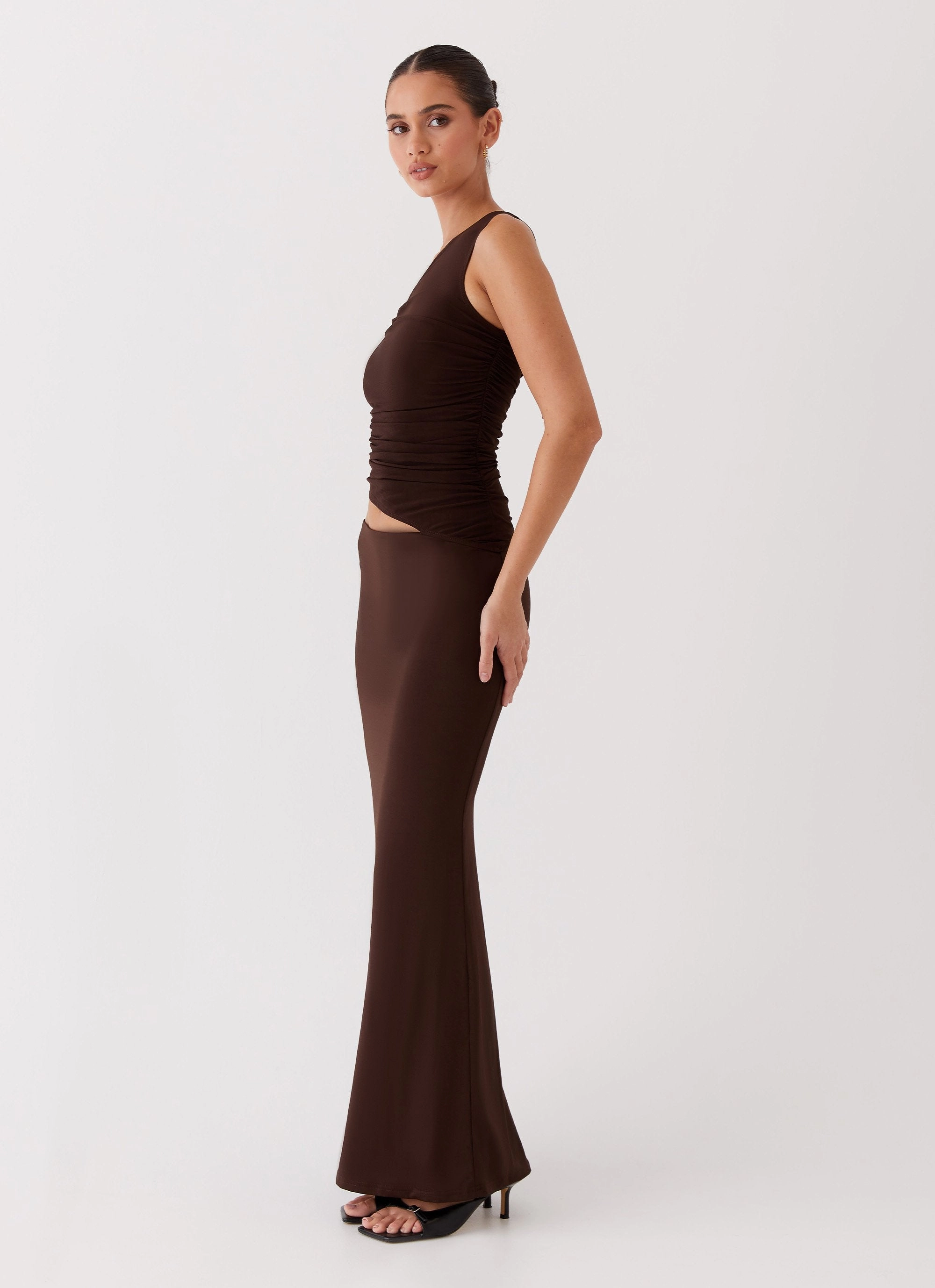 Seranella One Shoulder Maxi Dress - Chocolate Style focused Trendy Design