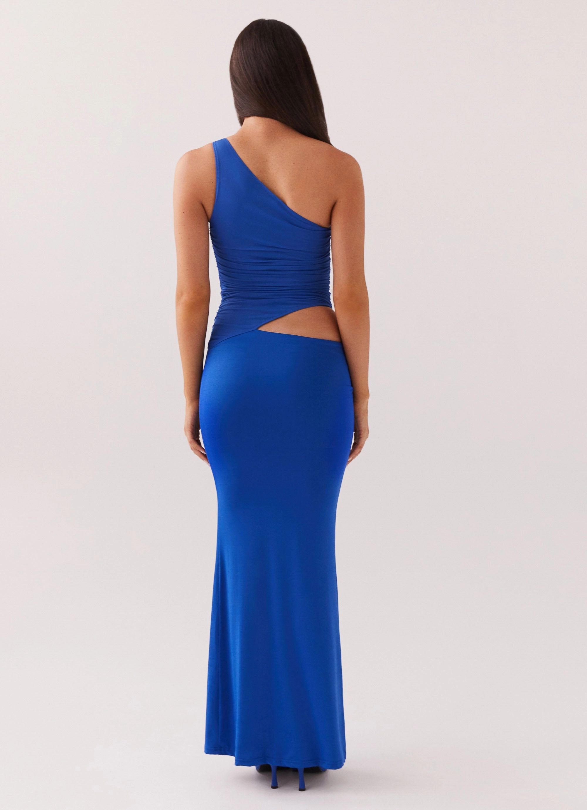 Seranella One Shoulder Maxi Dress - Cobalt Button Chic
