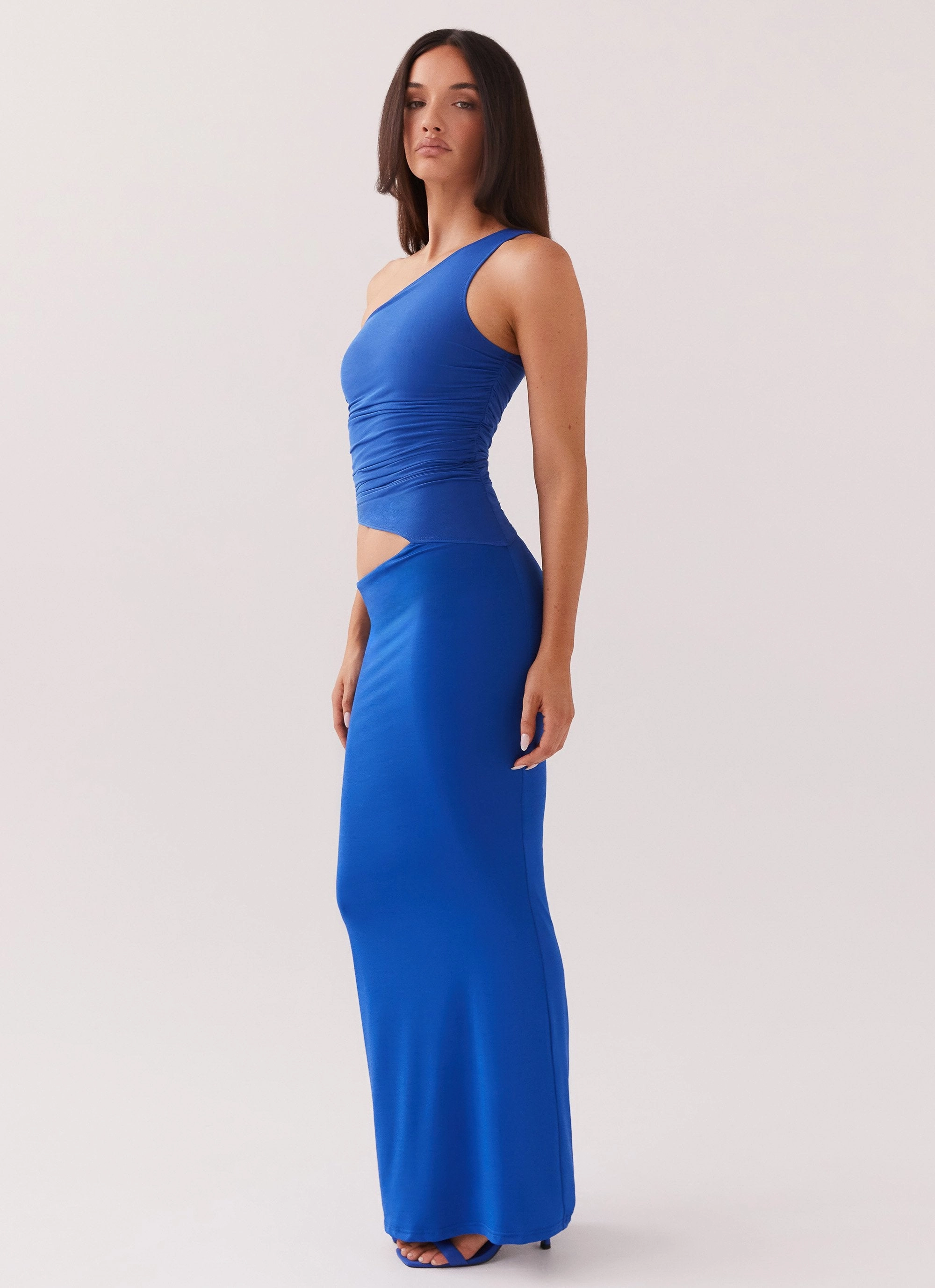 Sharp Design Luxe Fabric Seranella One Shoulder Maxi Dress - Cobalt