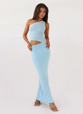 Light Weight Seranella One Shoulder Maxi Dress - Sky Blue