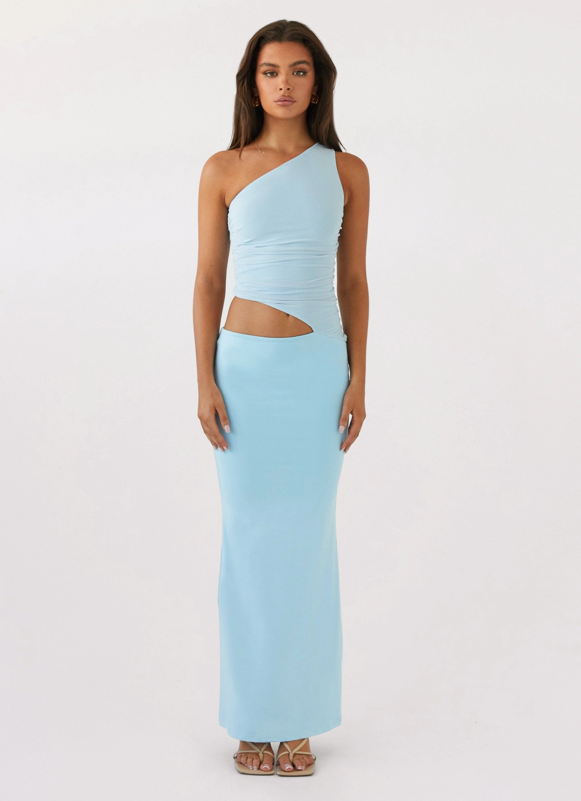 Seranella One Shoulder Maxi Dress - Sky Blue Crisp Finish