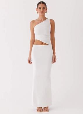 Chic Waist Design Movement Feel Seranella One Shoulder Maxi Dress - White