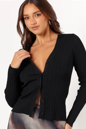 Polo Neckline Seraphine Knit Cardigan Top - Black