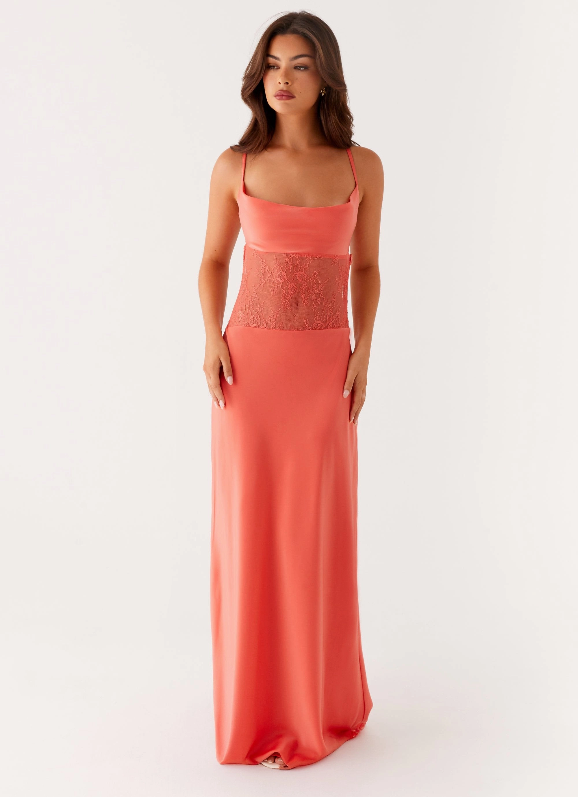 Organic-Fabric Lace-Edge Shae Maxi Dress - Tangerine