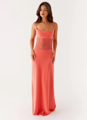 Organic-Fabric Lace-Edge Shae Maxi Dress - Tangerine
