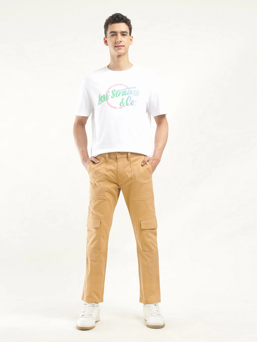 SecureClosures Men's Khaki Slim Fit Cargo Trousers