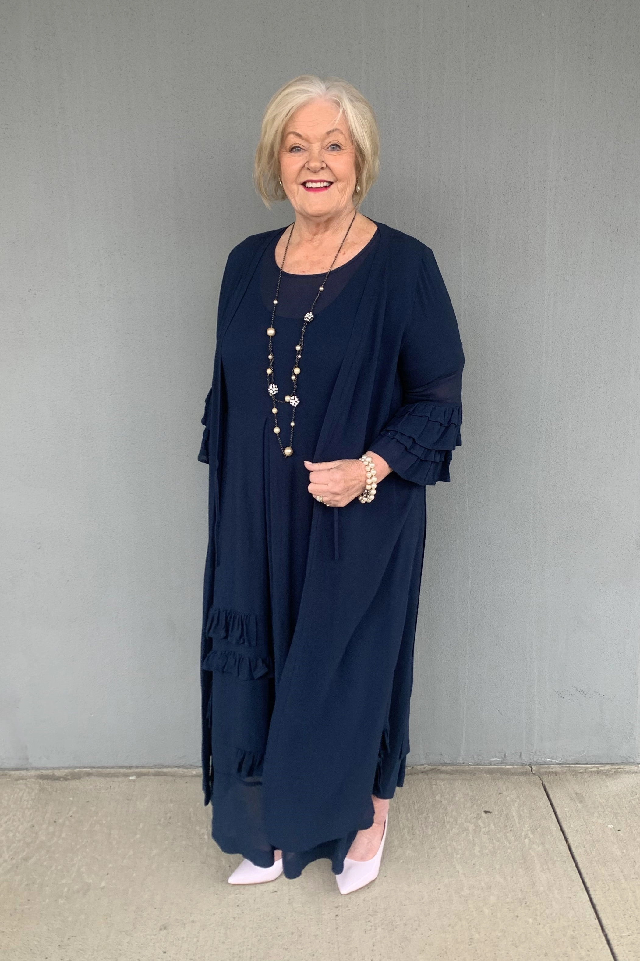 Niovara - 1084-001 Ruffle Kimono Casual Fit Layer City Layer Style