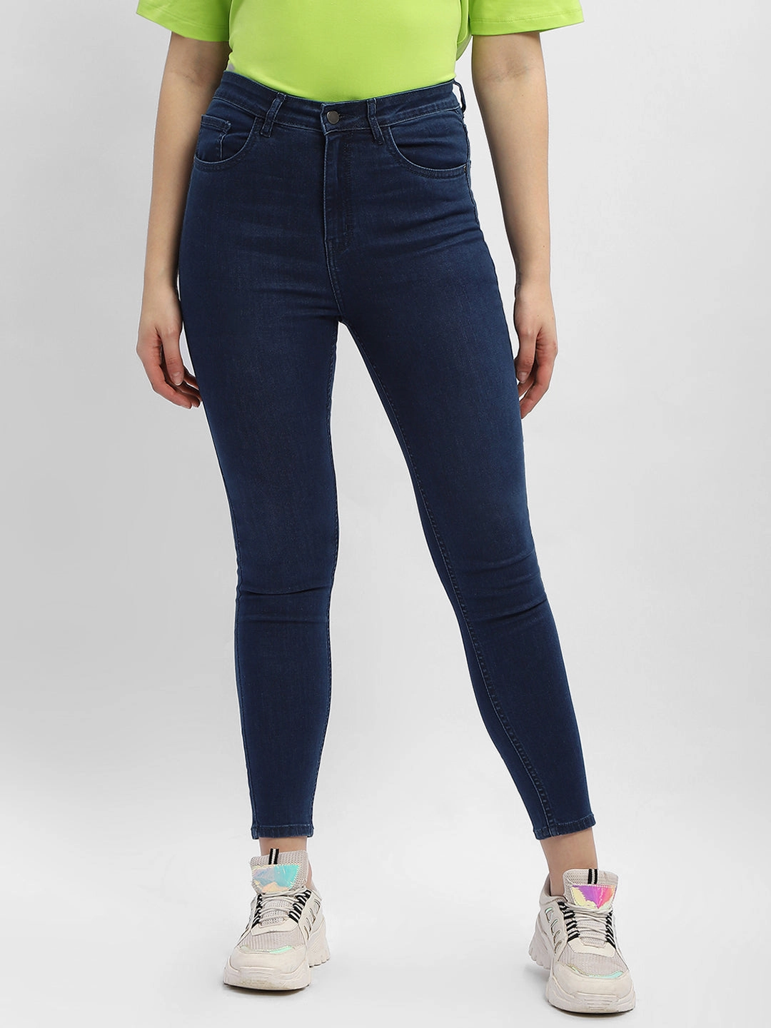 Madame Solid Mid Blue Skinny Fit Denim Jeans Modern Minimalist Fashion Lover Timeless casual