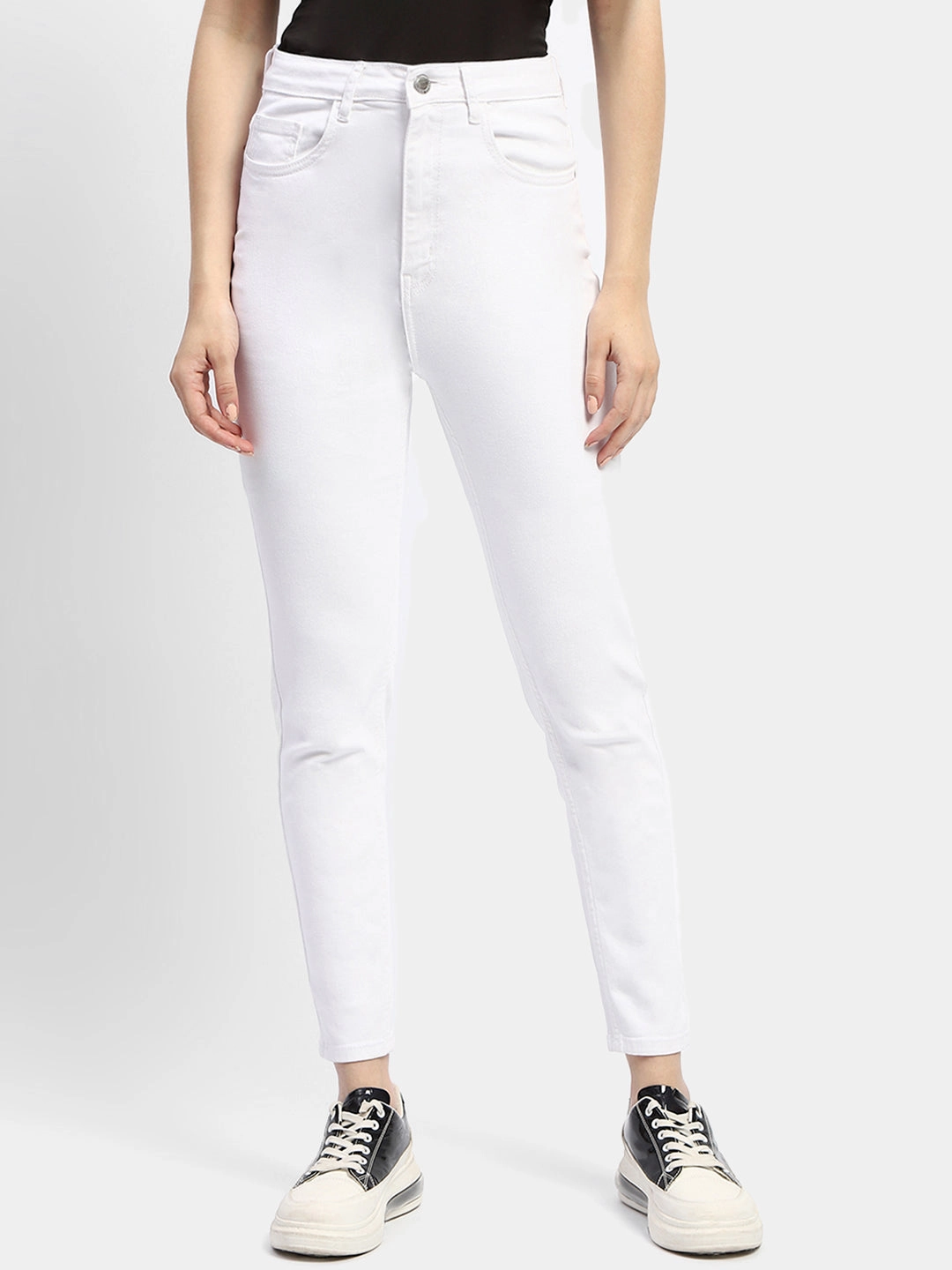 Night Out Everyday Holiday Vibes Madame Solid White Slim Fit Denim Jeans