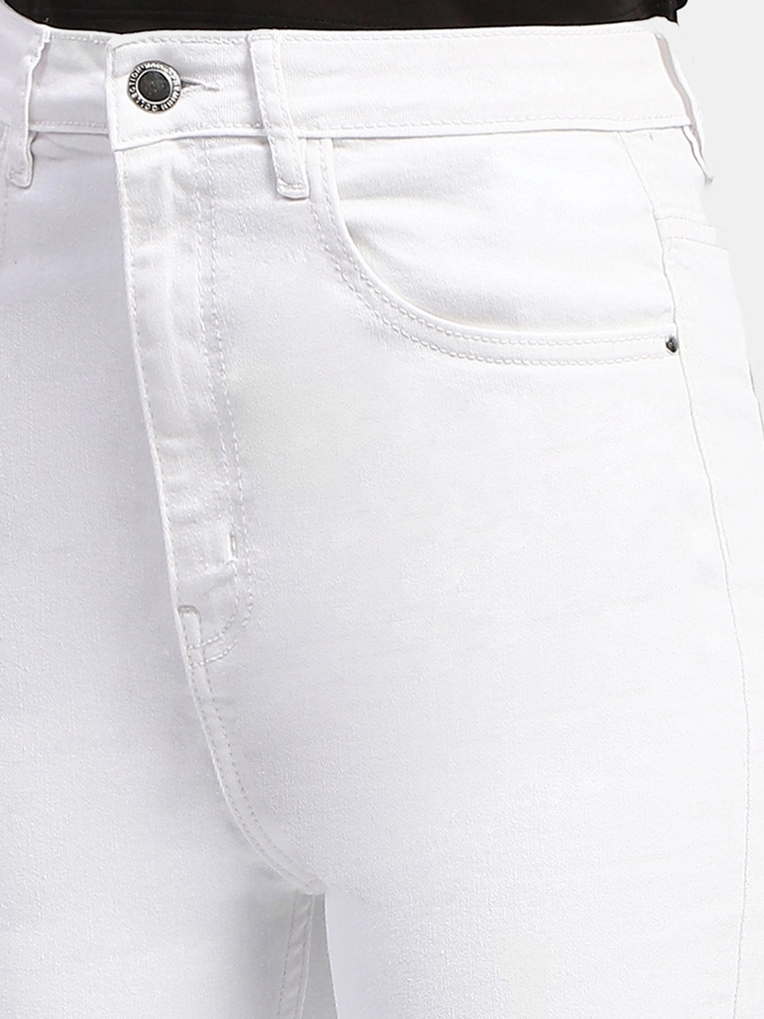 Madame Solid White Slim Fit Denim Jeans Beach Day Holiday Vibes