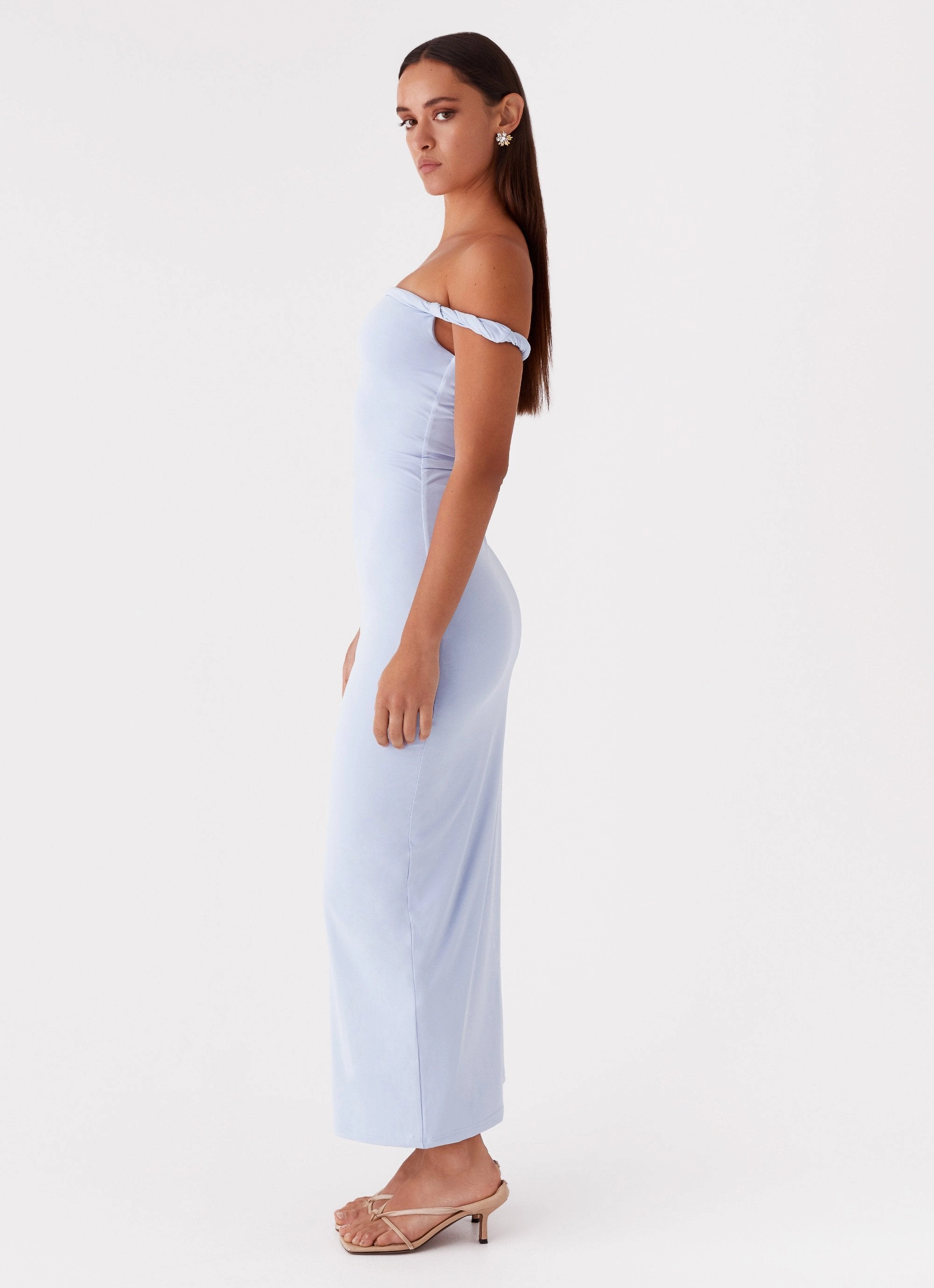 Arabella Twist Shoulder Maxi Dress - Blue Bohemian-Style Effortless Layer Wear