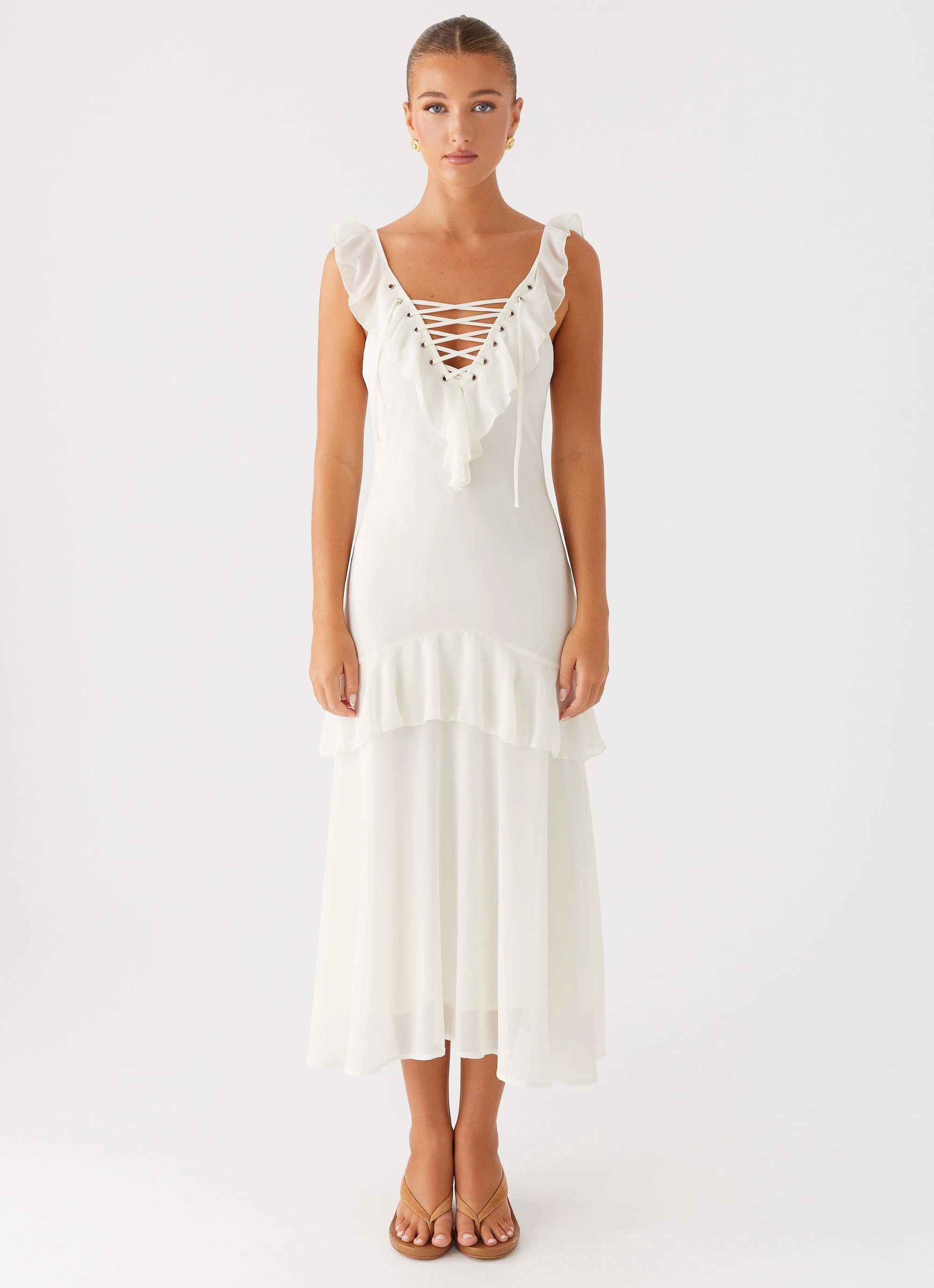 Fit for All Seasons One-Shoulder Celie Midi Dress - Ivory