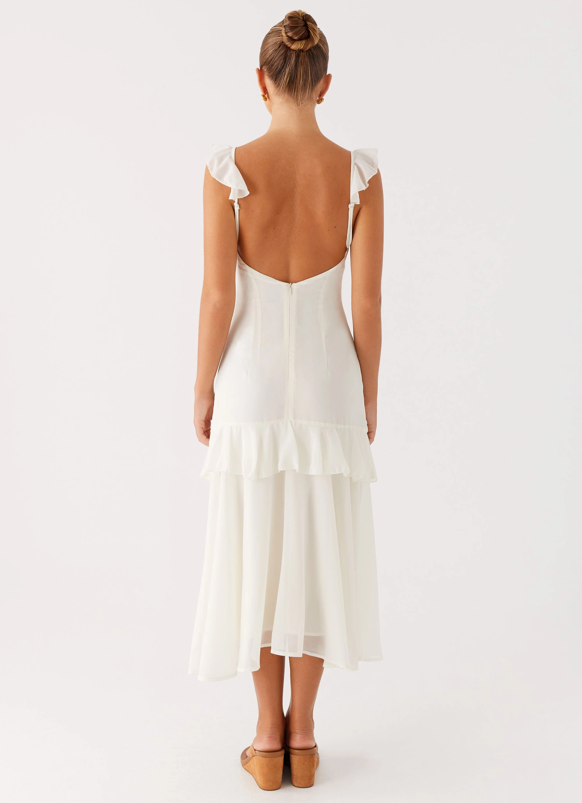 Shiny Zip Fresh Fit Celie Midi Dress - Ivory