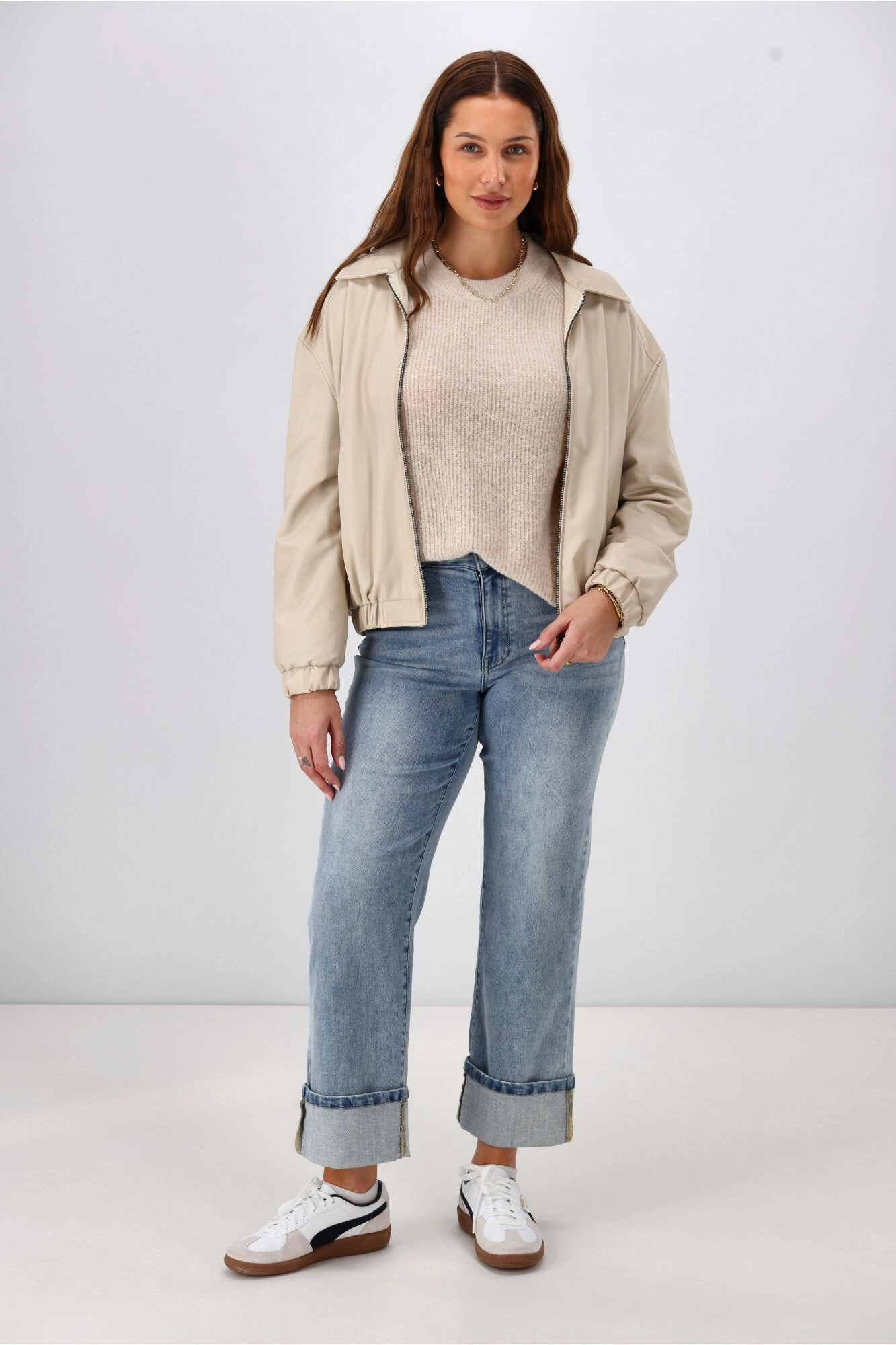 Shine On Label Aidia Pleather Jacket Taupe Magnetic Closure System