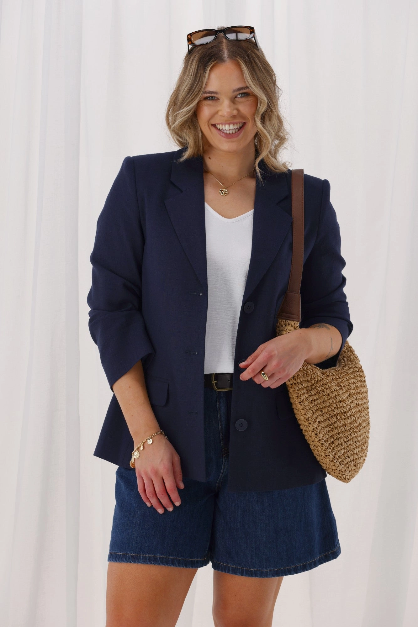 FoldableStorageCapability Shine On Label Avelina Linen Blend Blazer Midnight