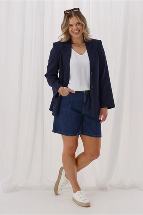 Shine On Label Avelina Linen Blend Blazer Midnight Slim Fit Styles