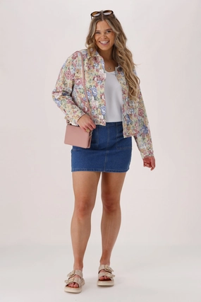 Double Layer Protection Shine On Label Dolly Jacket Floral Denim