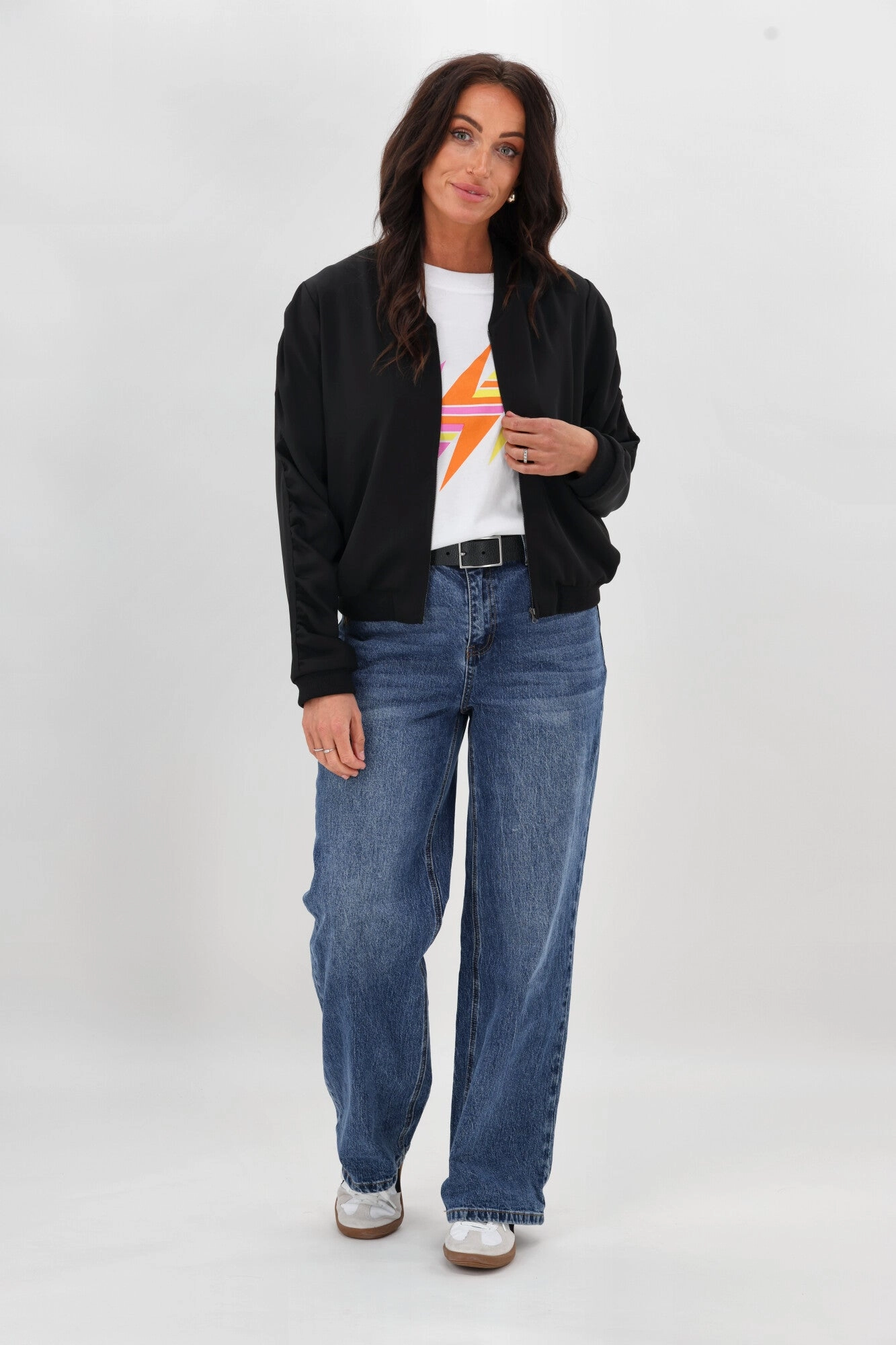 Shine On Label Hailey Gathered Sleeve Bomber Jacket Black LightweightConstruction Modular Design