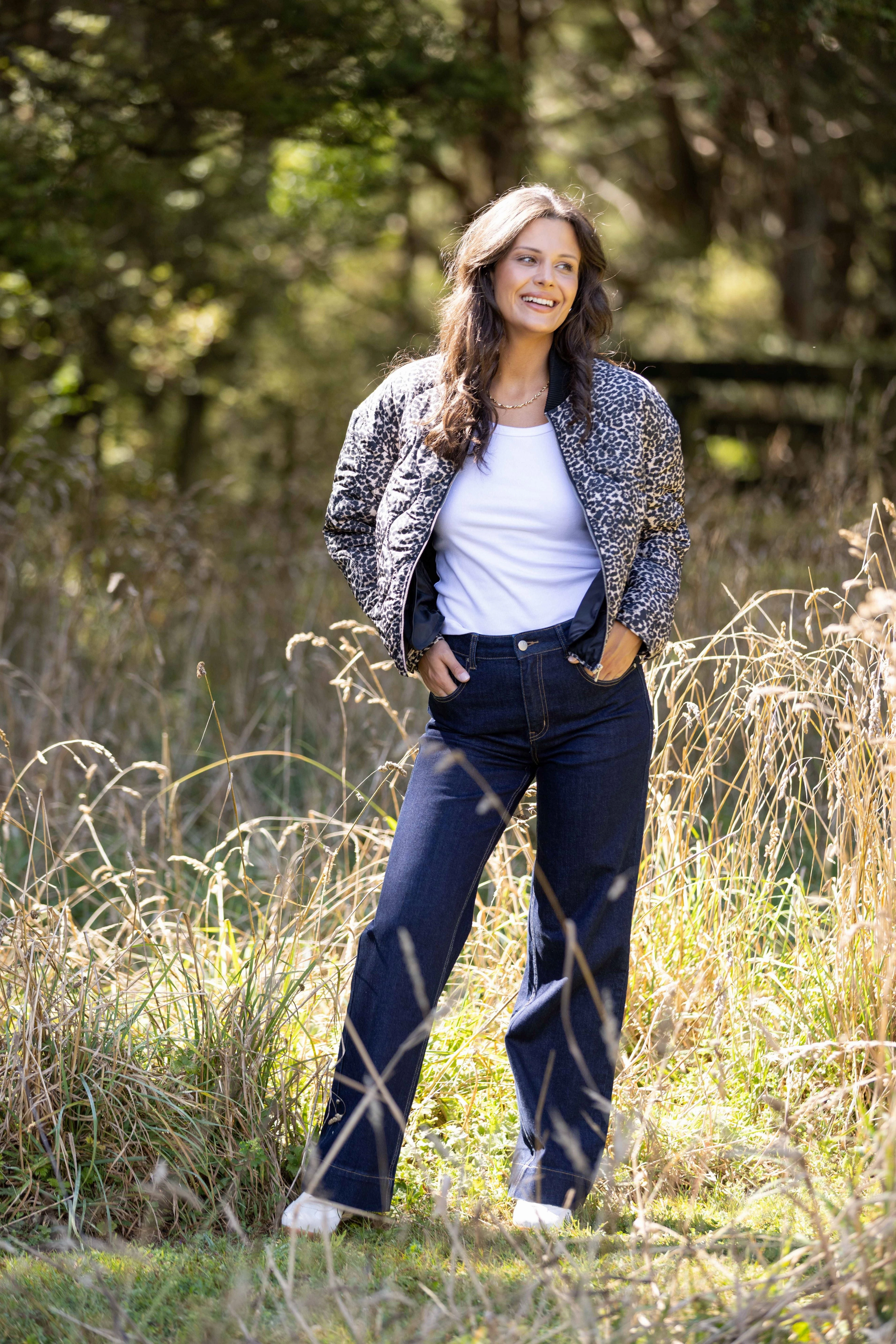 Shine On Label Kinsley Quilted Jacket Animal Print Snag Free Zipper Technology