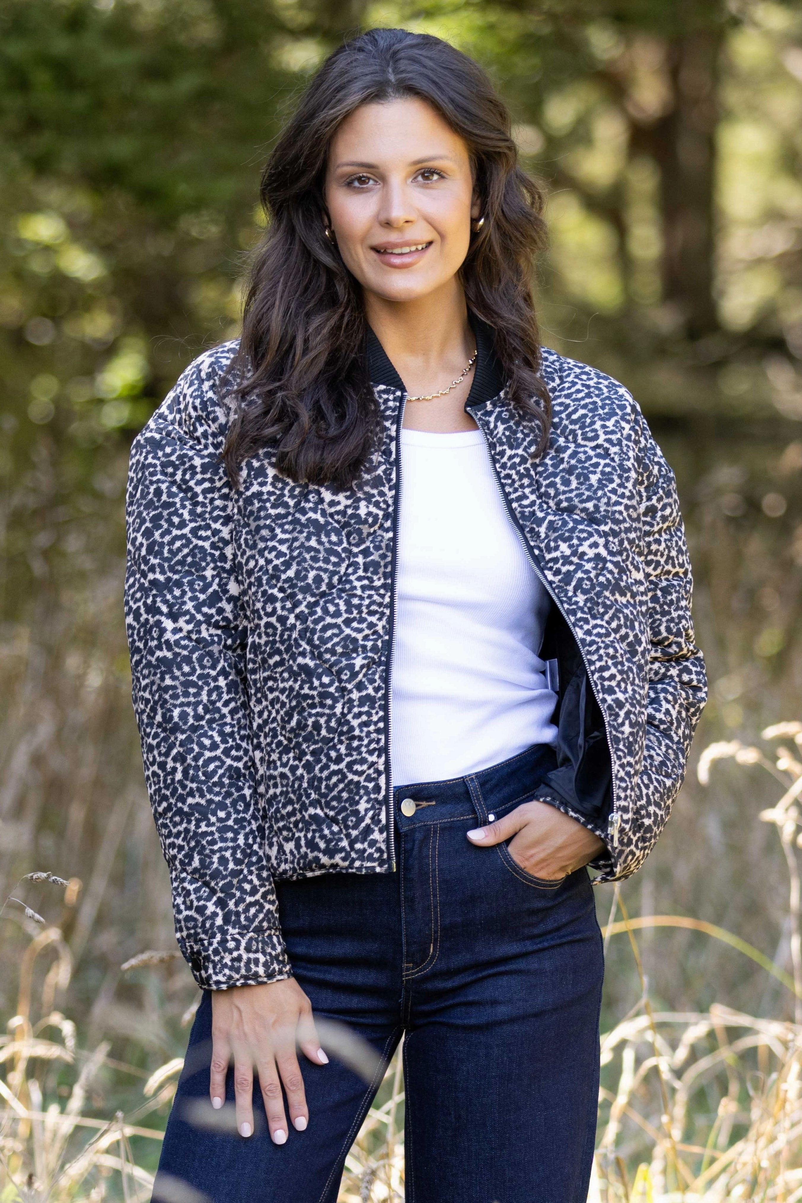 Shine On Label Kinsley Quilted Jacket Animal Print Layered Comfort Look Waterproof Technology