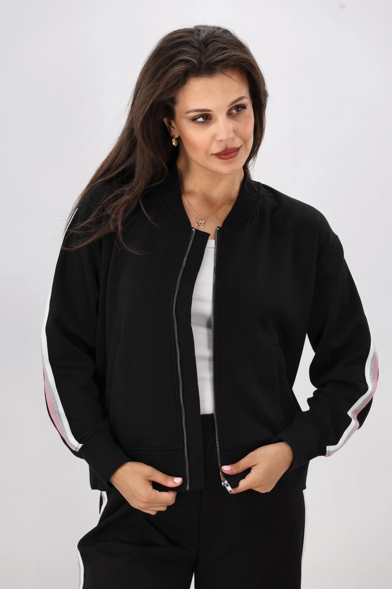 Shine On Label Maddie Bomber Jacket Black Low Profile Fastening