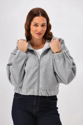 Seamless Technology Shine On Label Metro Felt Hooded Bomber Jacket Grey Marl