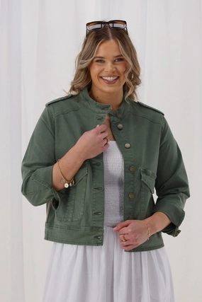 Shine On Label Willa Epaulette Jacket Khaki Flexible Articulated Elbows