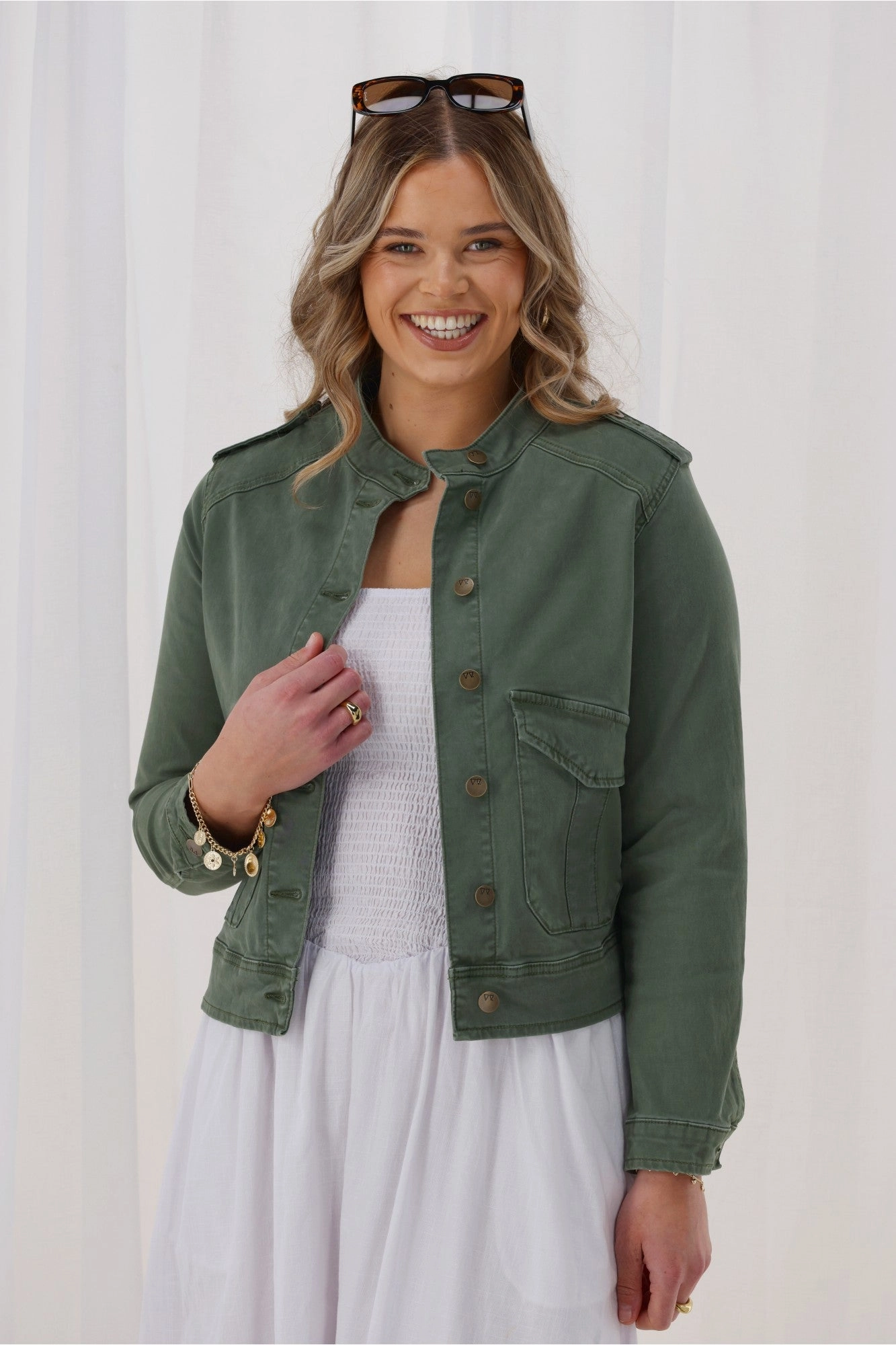 Winter Fit Shine On Label Willa Epaulette Jacket Khaki