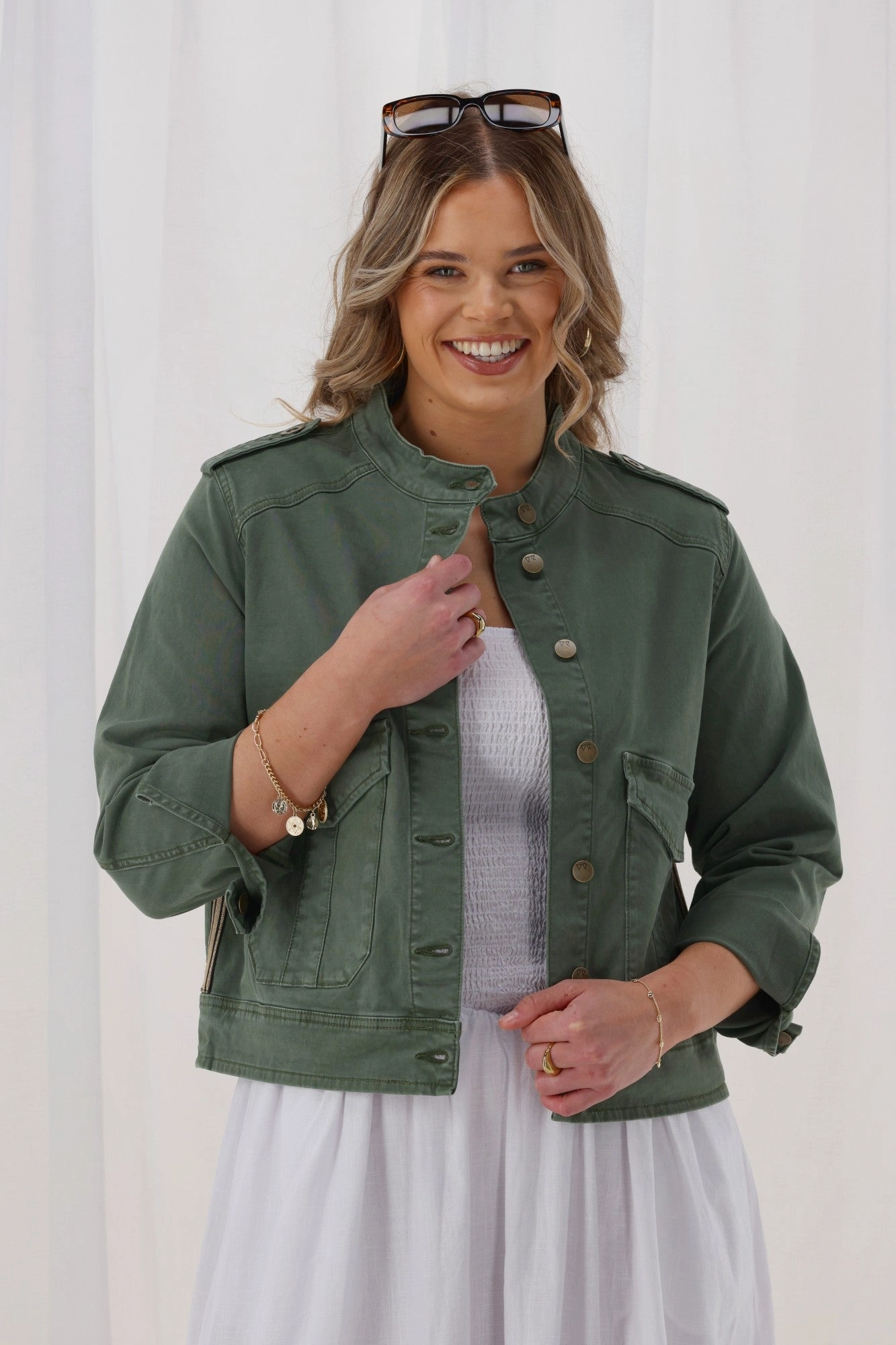 Shine On Label Willa Epaulette Jacket Khaki Flexible Articulated Elbows