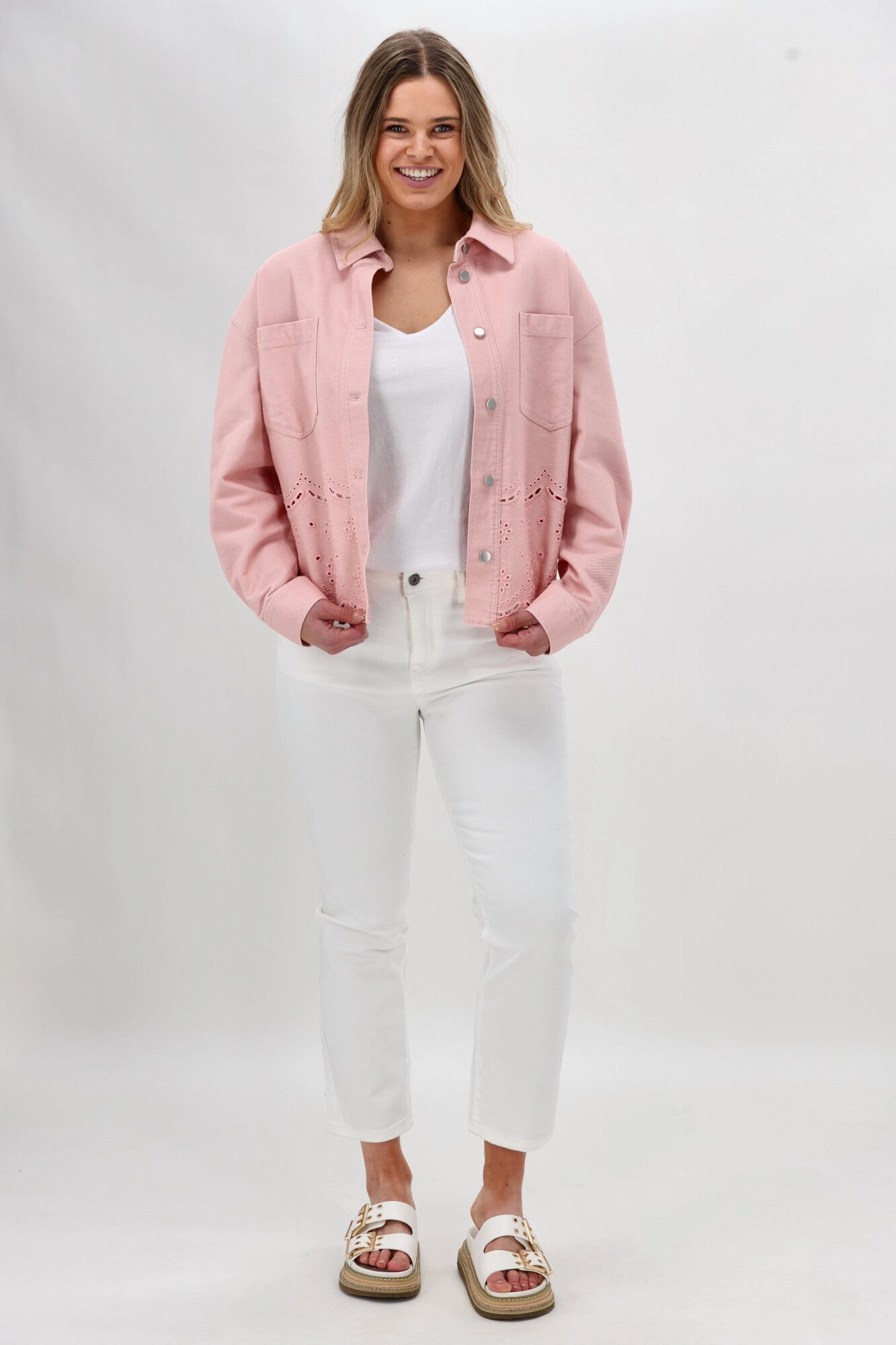 Shine On Label Zariyah Embroidered Shacket Pink Abrasion Proof Edging