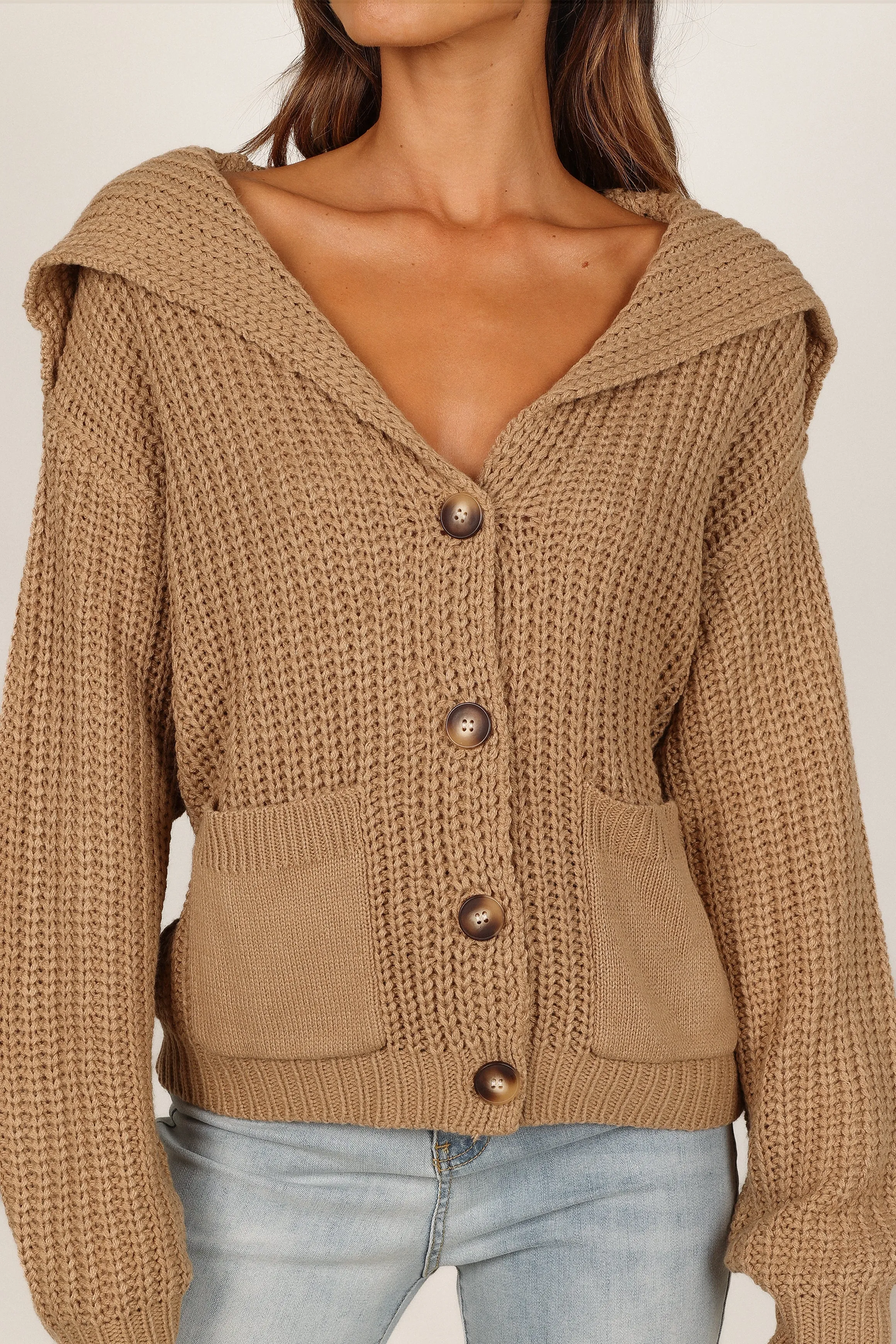 Amelia Oversize Collar Button Cardigan - Camel UVProtective Layer