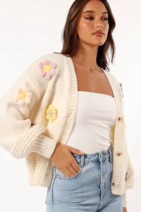Sienna Flower Cardigan - Cream Eco Friendly Dye