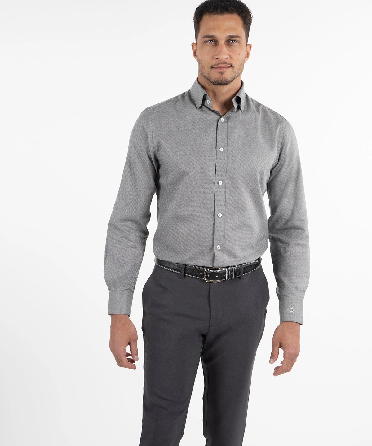 Signature Lexington Basketweave Jacquard Wrinkle Resistant Long Sleeve Sport Shirt Moisture Wicking Material