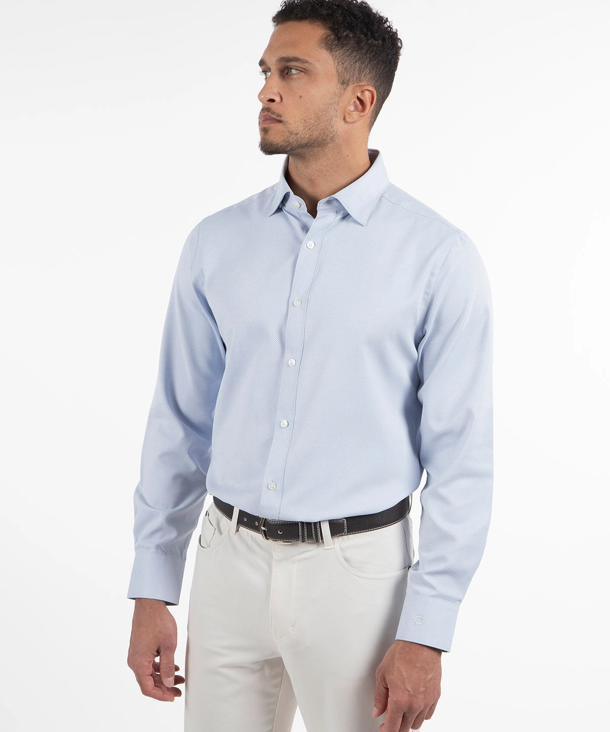 Recycled Polyester Blend Compact Packing Signature Palmetto Micro Geo Dobby Weave Wrinkle Resistant Long Sleeve Sport Shirt