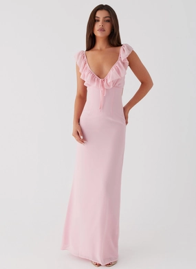 Velvet-Edge Silvie Maxi Dress - Pink