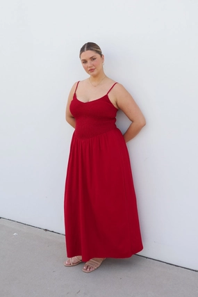 Office Casual Smile Glow YARA DRESS RED