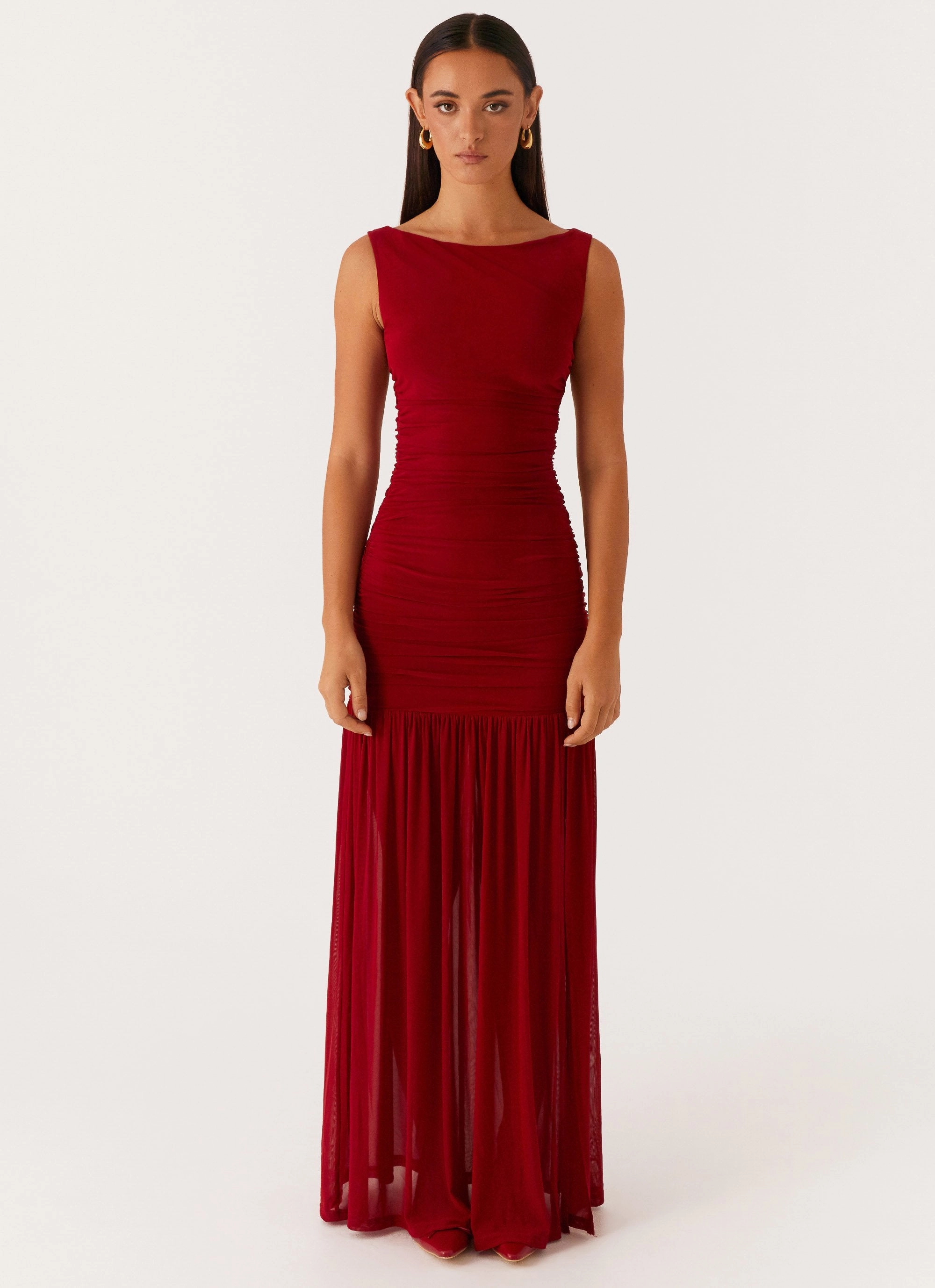 Manon Maxi Dress - Red Perfect Shape Back-Zip