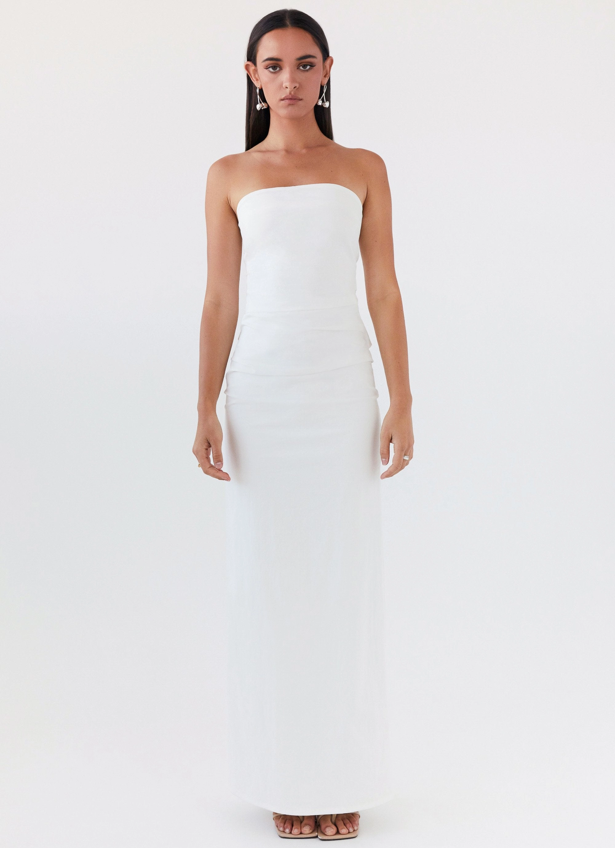 Versatile dress for layering Monochrome Mood Danielle Strapless Maxi Dress - White