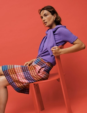 Gia Wool Skirt-Rainbow Blanket MultiGingham high contrast