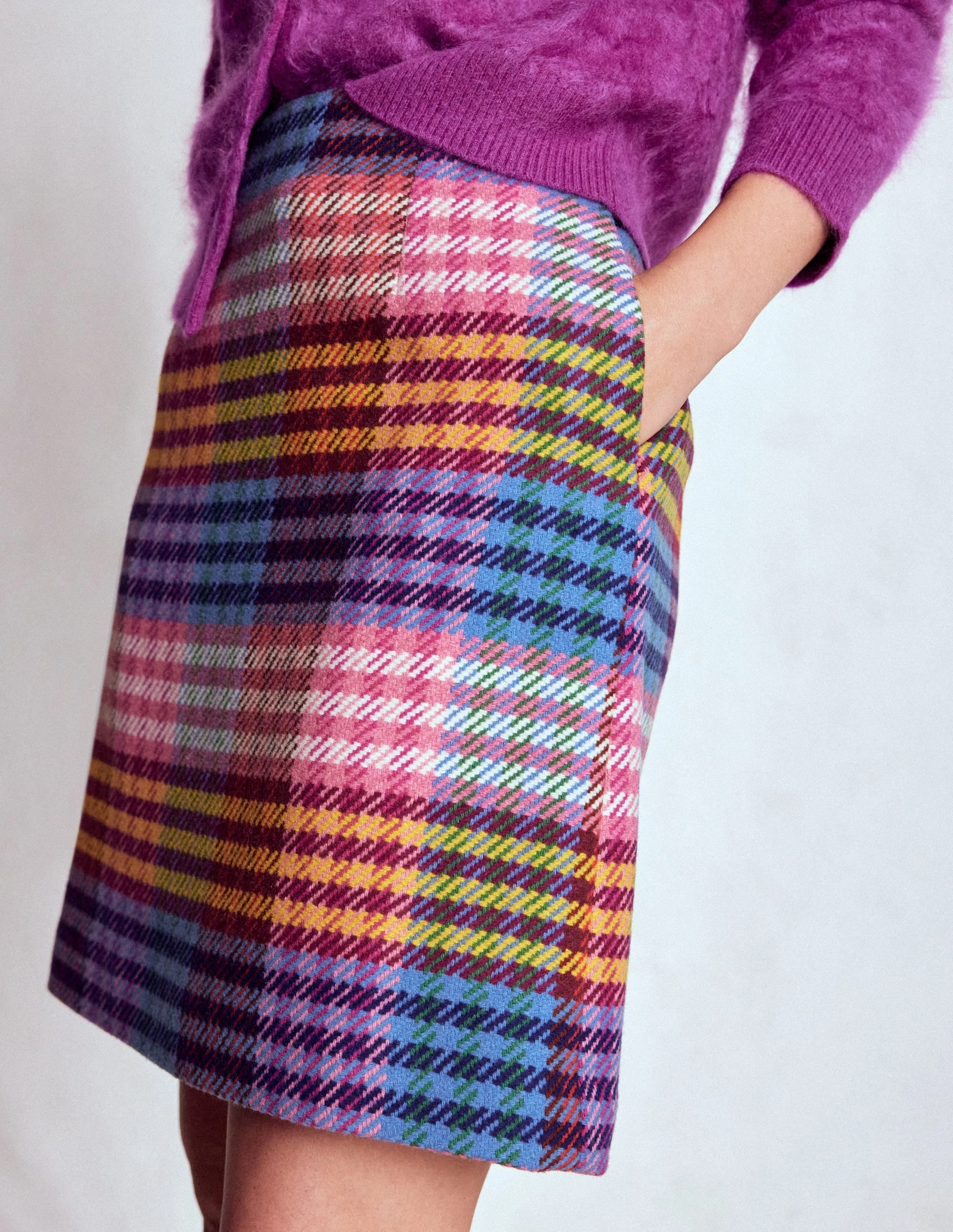 Airy Comfort Gia Wool Skirt-Rainbow Blanket MultiGingham