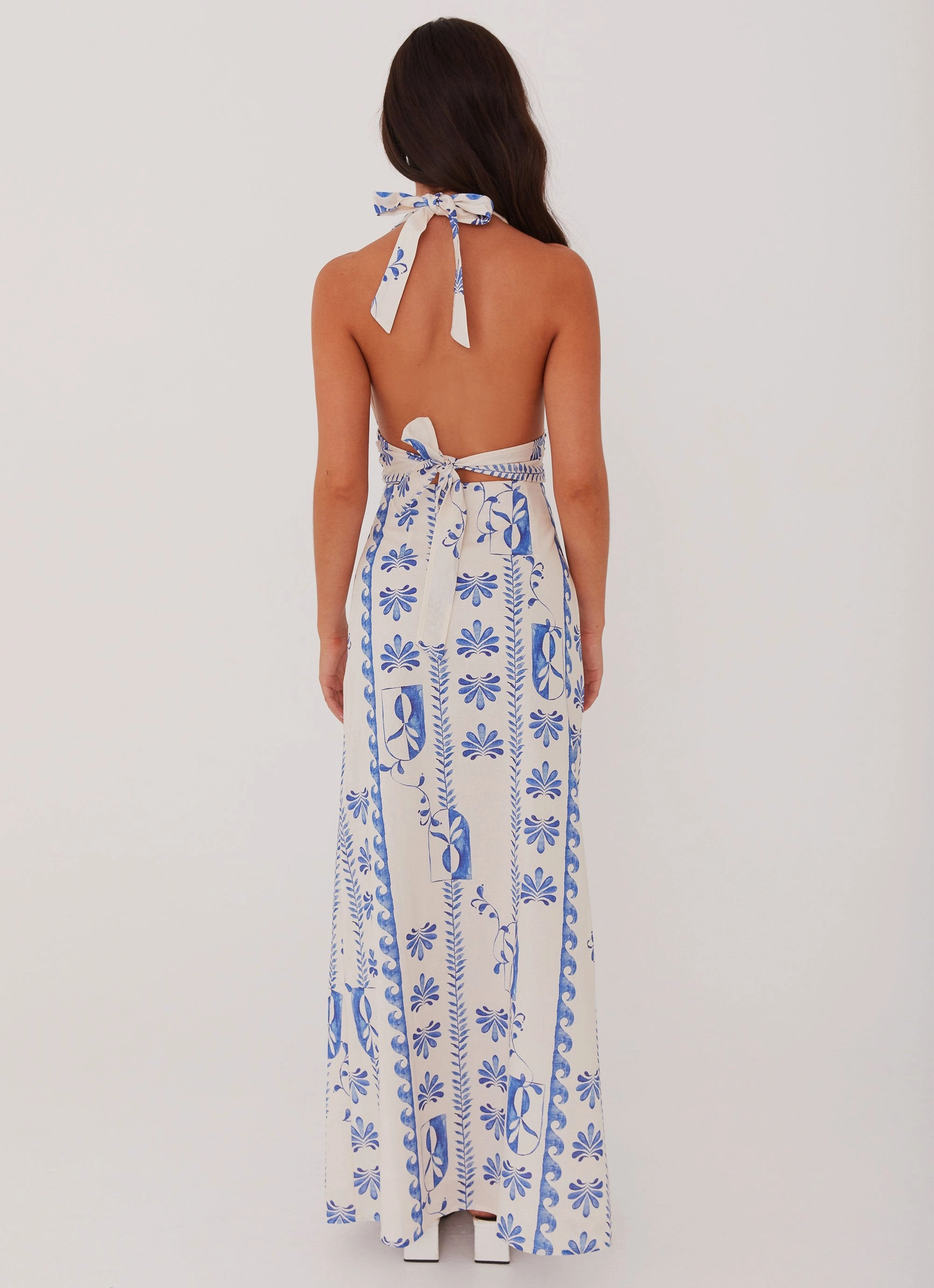 Sky Linen Maxi Dress - Floral Wave Summer Ready