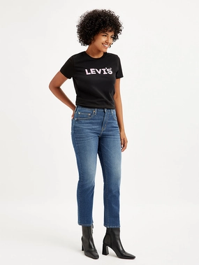 Women's 724 Blue Straight Fit High Rise Jeans No Fade Look Layered Basics