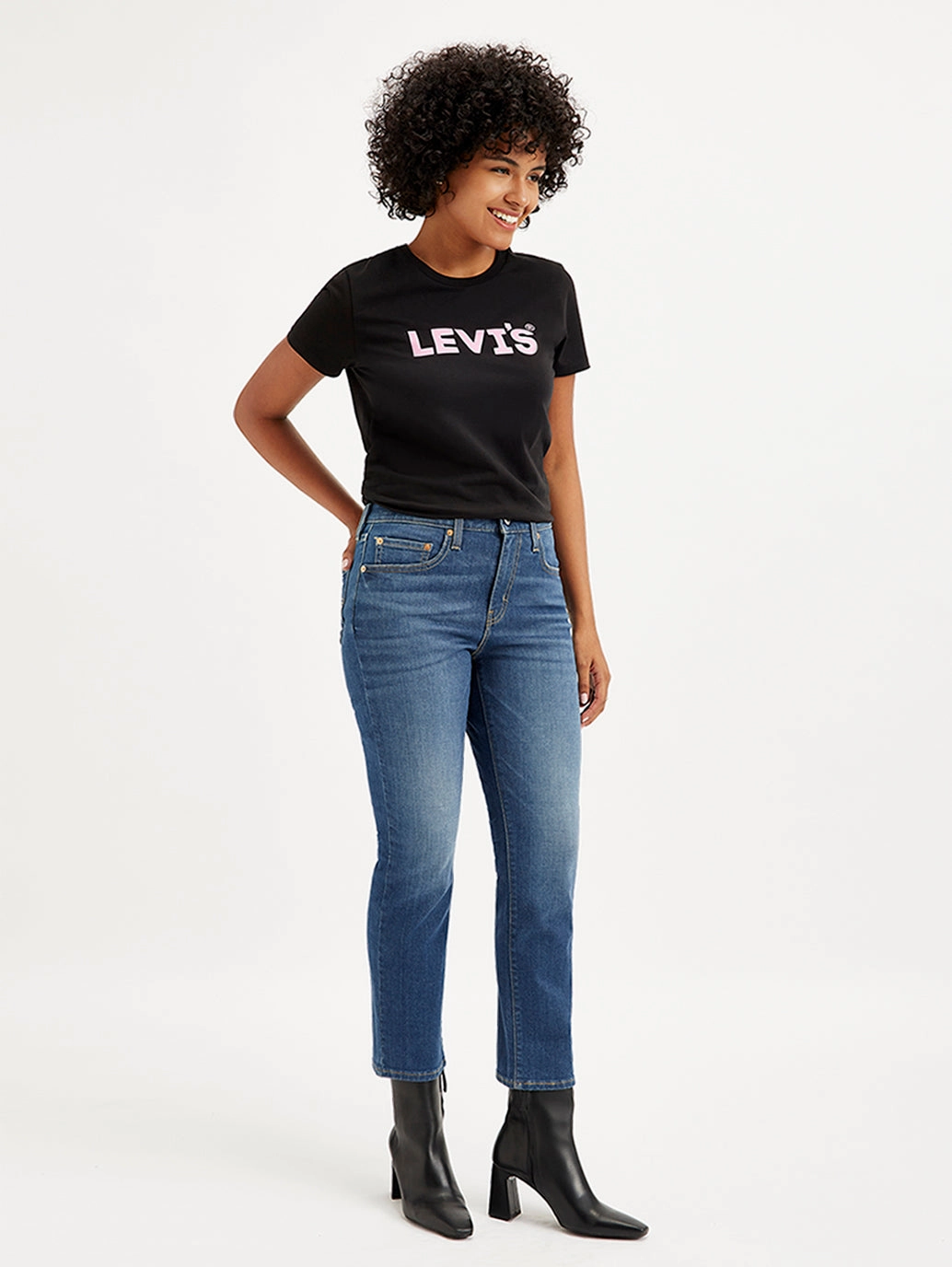 Women's 724 Blue Straight Fit High Rise Jeans No Fade Look Layered Basics