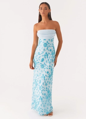 Prism Beaded Maxi Dress - Blue Elegant Waist Bold Pattern