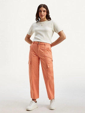 Office Friendly Women's 94 Orange Baggy Fit Mid Rise Jeans