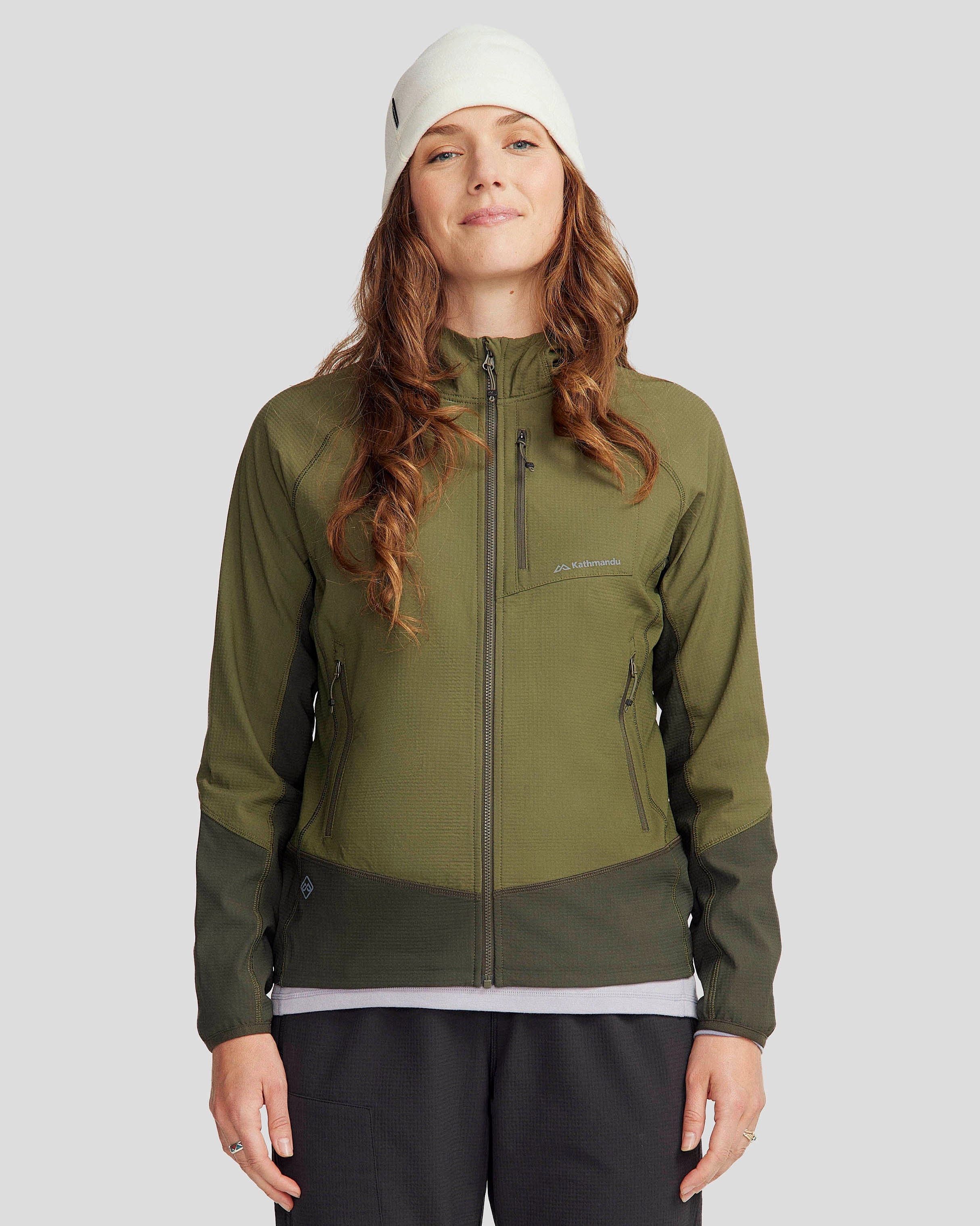 Zip Pockets Quilted Insulation Women's Aysen Hooded Fleece Jacket - Light Moss/Dark Moss