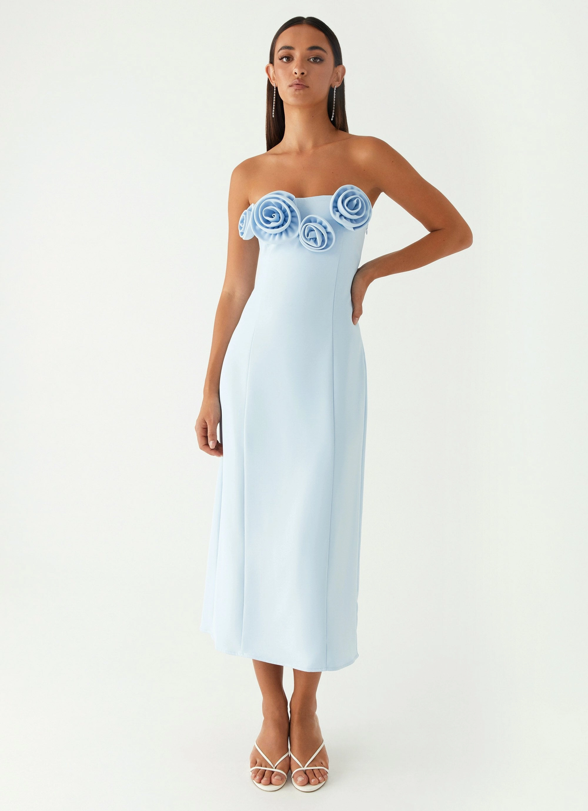 High-waisted evening piece Patsie Strapless Midi Dress - Blue